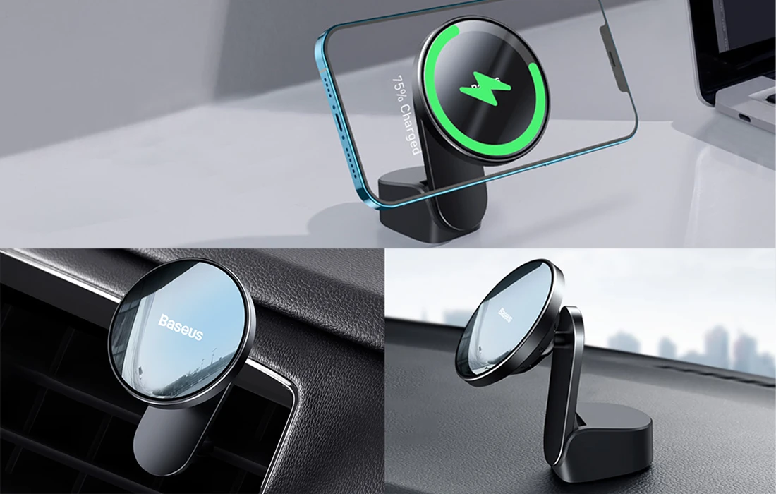 Baseus Automobilinis magnetinis laikiklis iPhone telefonams su belaidžiu įkrovimu 15W aprašymas - Prekės nuotrauka