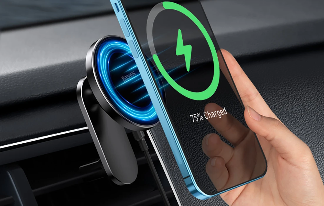 Baseus Automobilinis magnetinis laikiklis iPhone telefonams su belaidžiu įkrovimu 15W aprašymas - Prekės nuotrauka