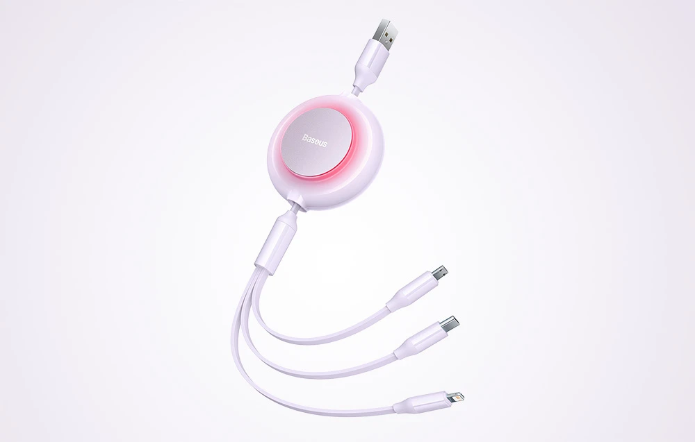 Baseus Bright Mirror 2 3-in-1 USB kabelis skirtas micro USB - USB-C - Lightning 3.5A 1.1m – Violetinė aprašymas - Prekės nuotrauka