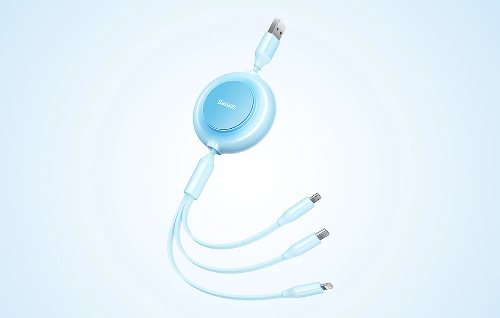 Baseus Bright Mirror 2 USB 3-in-1 kabelis skirtas micro USB - USB-C - Lightning 3.5A 1.1m – mėlynas aprašymas - Prekės nuotrauka