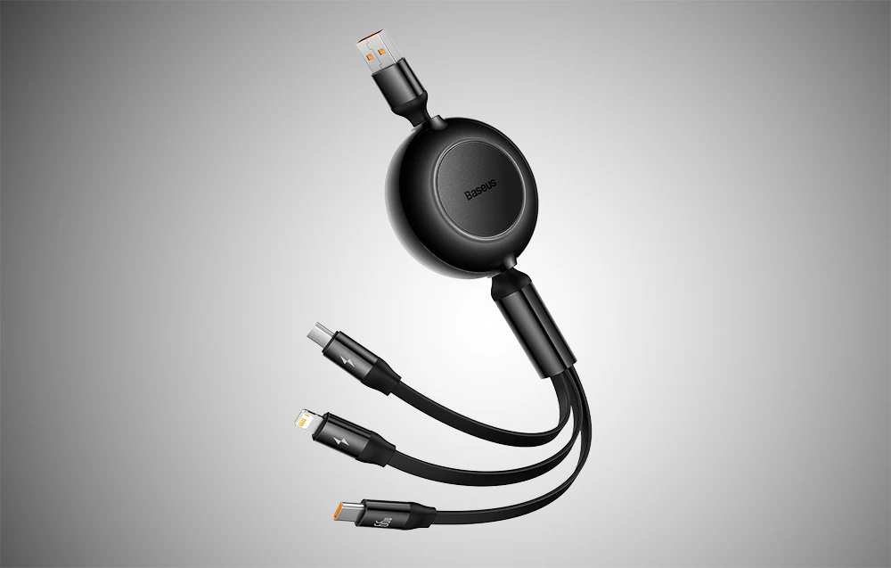 Baseus Bright Mirror 3 USB 3-in-1 kabelis skirtas micro USB USB-C Lightning 66W 2A 1,1m – Juodas aprašymas - Prekės nuotrauka