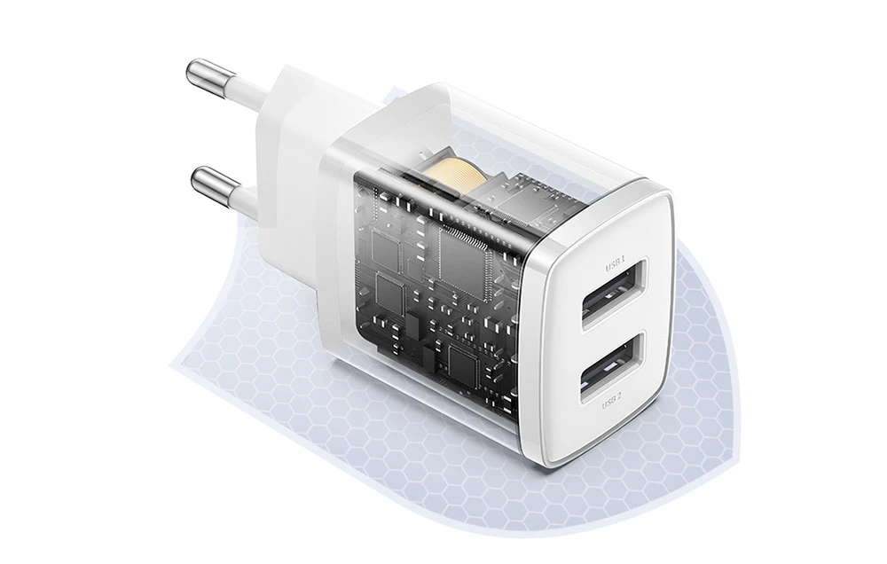 „Baseus“ kompaktiškas greitas įkroviklis, 2x USB, 10,5 W (baltas) aprašymas - Prekės nuotrauka „Baseus“ kompaktiškas greitas įkroviklis, 2x USB, 10,5 W (baltas) aprašymas - Prekės nuotrauka