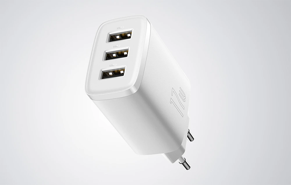 Baseus kompaktiškas greitas įkroviklis, 3x USB, 17W - baltas aprašymas - Prekės nuotrauka Baseus kompaktiškas greitas įkroviklis, 3x USB, 17W - baltas aprašymas - Prekės nuotrauka