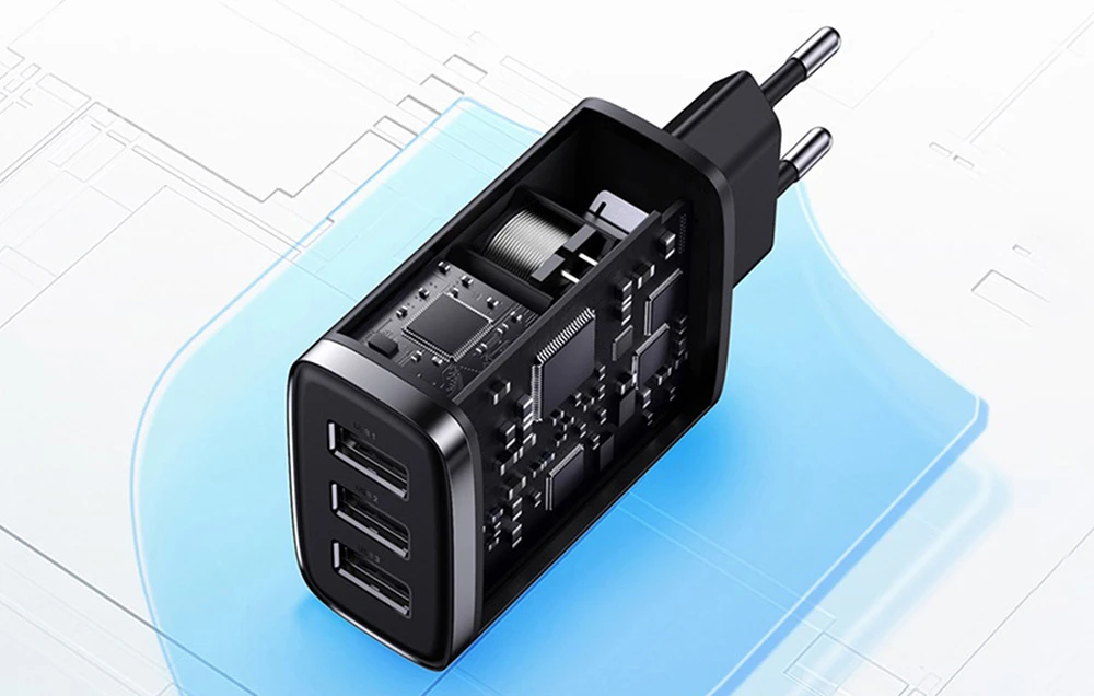 Baseus Sieninis įkroviklis 17W 3xUSB 3.4A, juodas aprašymas - Prekės nuotrauka