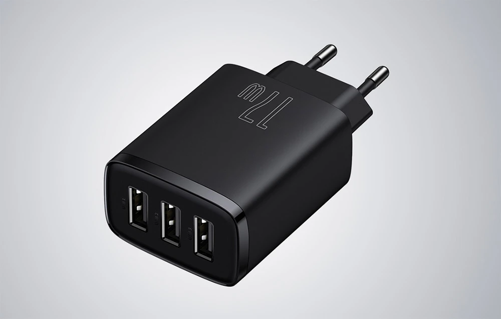 Baseus Sieninis įkroviklis 17W 3xUSB 3.4A, juodas aprašymas - Prekės nuotrauka