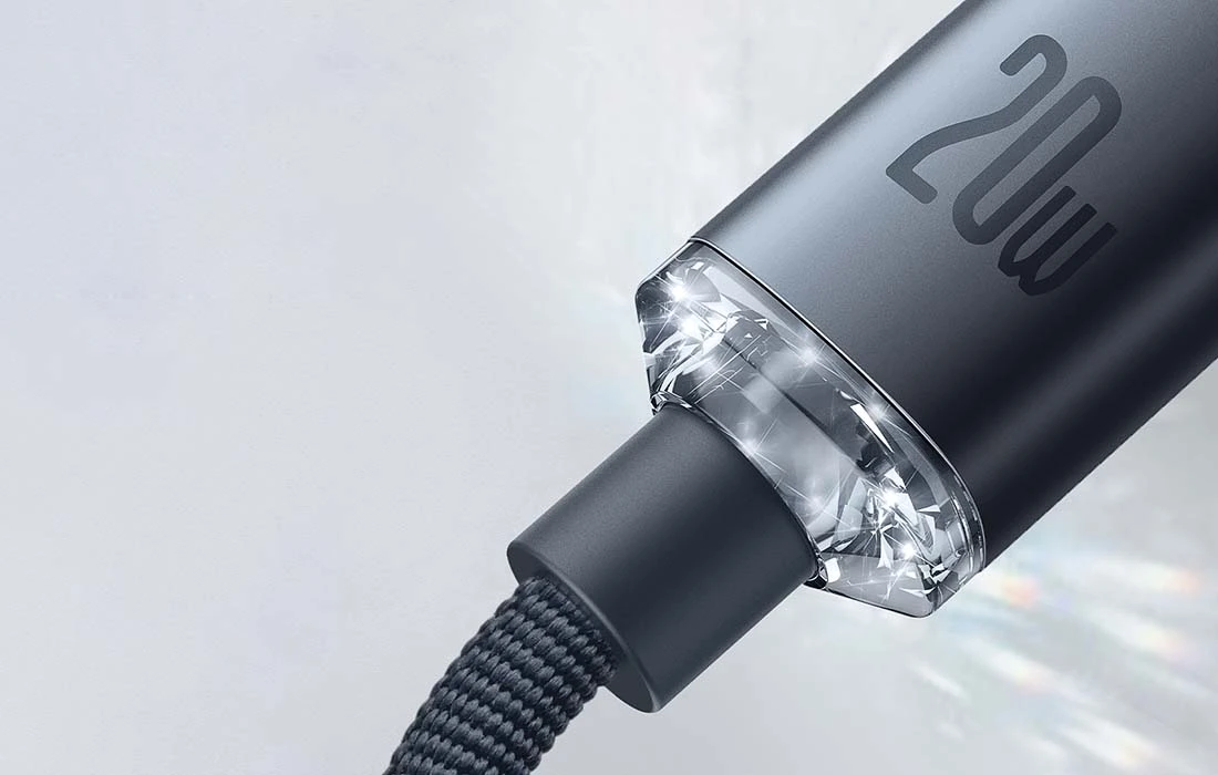 Baseus Crystal kabelis USB-C - Lightning 20W PD 1.2m - Juodas aprašymas - Prekės nuotrauka Baseus Crystal kabelis USB-C - Lightning 20W PD 1.2m - Juodas aprašymas - Prekės nuotrauka