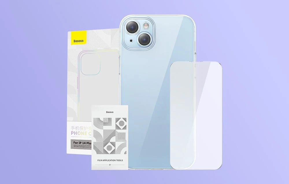 Baseus Crystal serijos dėklas, skirtas iPhone 14 Plus + grūdintas stiklas aprašymas - Prekės nuotrauka