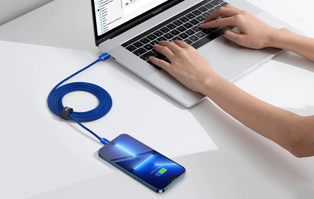 Baseus Crystal Shine kabelis USB-C į Lightning, 20W, PD, 2m mėlynos spalvos aprašymas - Prekės nuotrauka Baseus Crystal Shine kabelis USB-C į Lightning, 20W, PD, 2m mėlynos spalvos aprašymas - Prekės nuotrauka