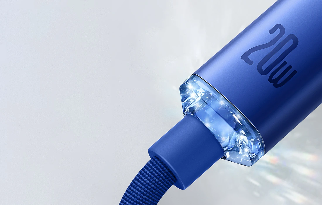 Baseus Crystal Shine kabelis USB-C į Lightning, 20W, PD, 2m mėlynos spalvos aprašymas - Prekės nuotrauka Baseus Crystal Shine kabelis USB-C į Lightning, 20W, PD, 2m mėlynos spalvos aprašymas - Prekės nuotrauka
