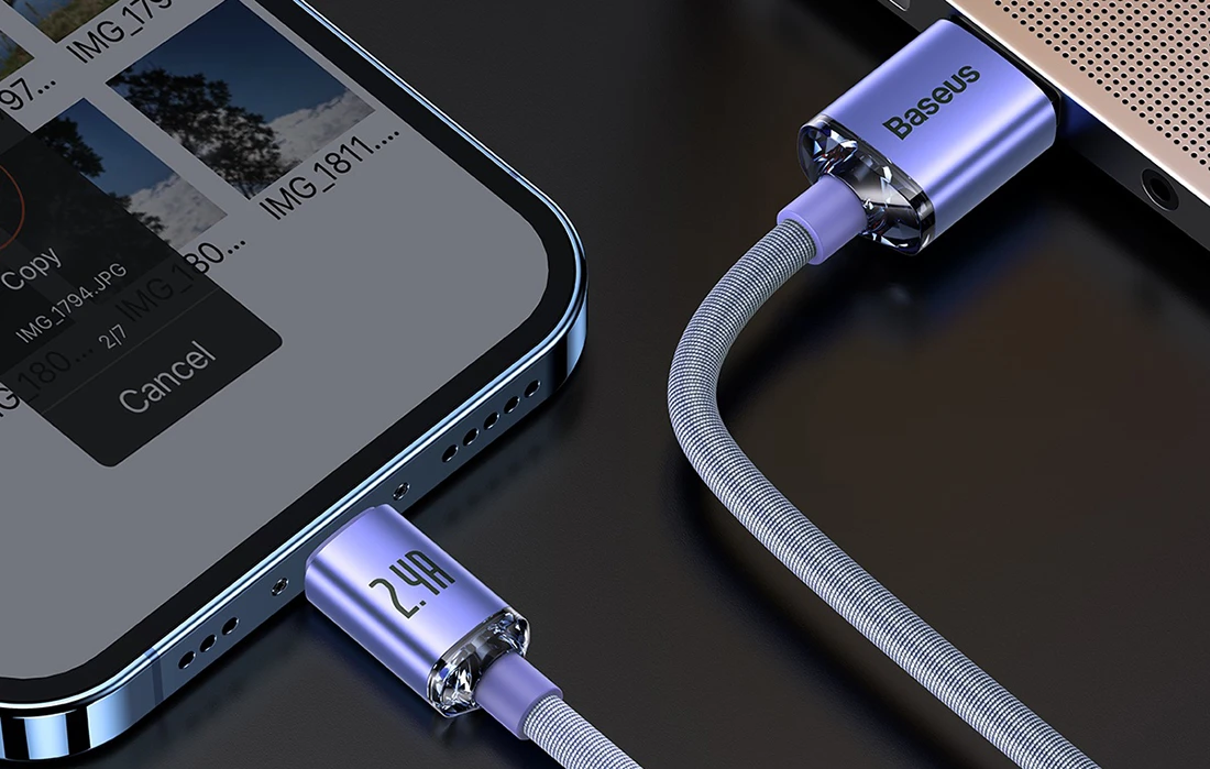 Baseus Crystal Shine USB-C – Lightning laidas 20W PD 1.2m – Violetinis aprašymas - Prekės nuotrauka Baseus Crystal Shine USB-C – Lightning laidas 20W PD 1.2m – Violetinis aprašymas - Prekės nuotrauka