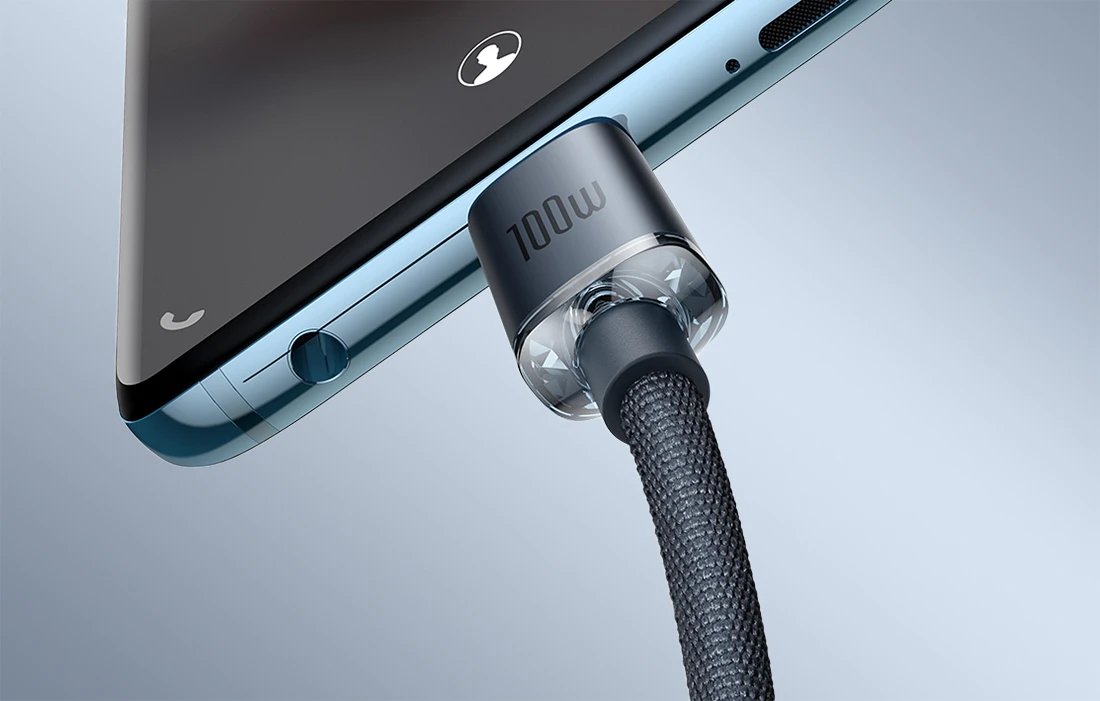 Baseus Crystal USB-C - USB-C laidas 100W 1.2m - Juodas aprašymas - Prekės nuotrauka