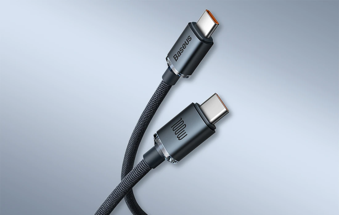 Baseus Crystal USB-C - USB-C laidas 100W 1.2m - Juodas aprašymas - Prekės nuotrauka