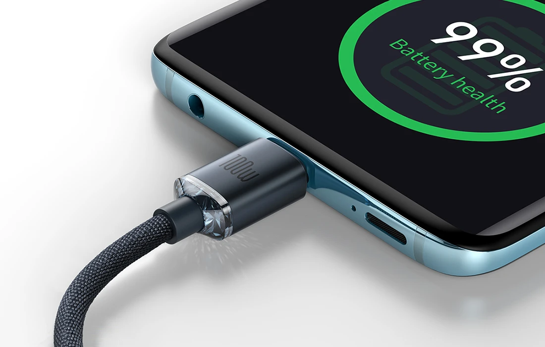 Baseus Crystal USB-C - USB-C laidas 100W 1.2m - Juodas aprašymas - Prekės nuotrauka