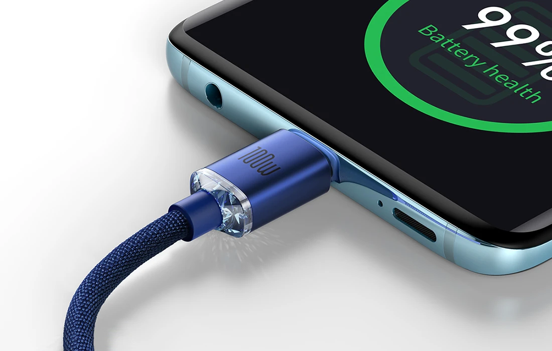 Baseus Crystal Shine kabelis USB-C - USB-C 100W 1.2m mėlynas aprašymas - Prekės nuotrauka Baseus Crystal Shine kabelis USB-C - USB-C 100W 1.2m mėlynas aprašymas - Prekės nuotrauka