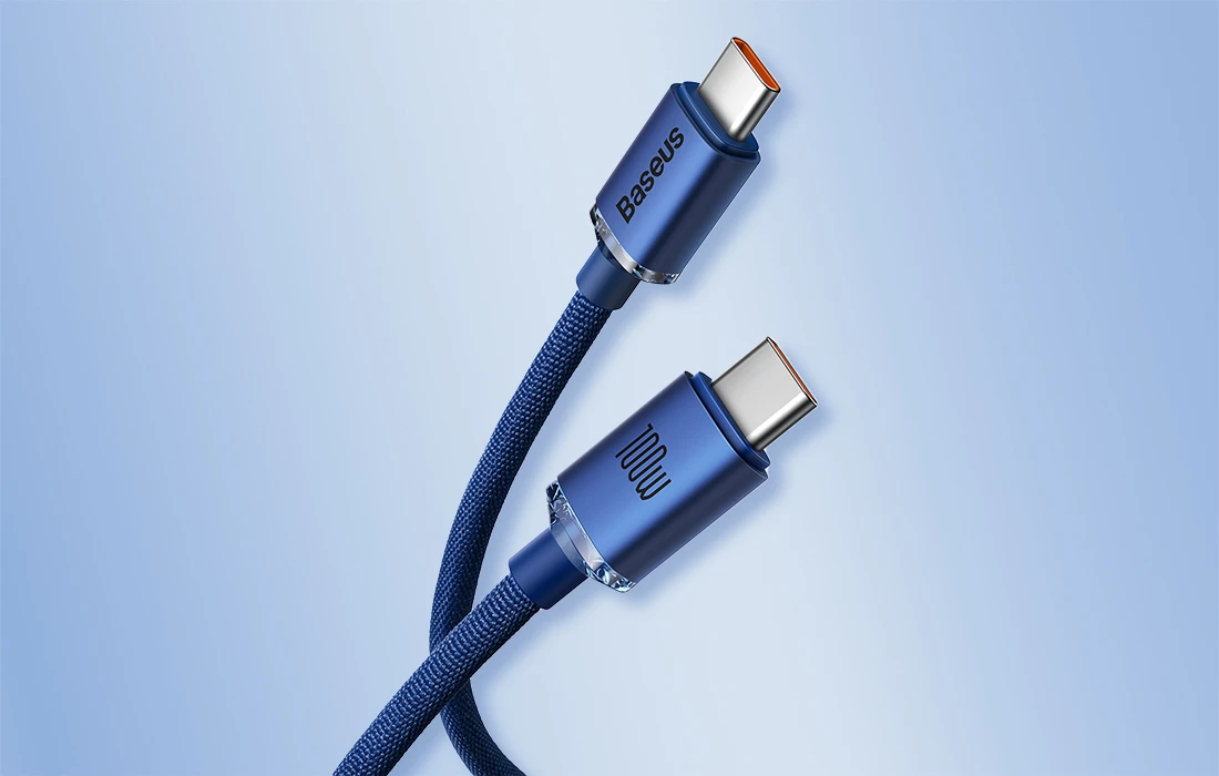 Baseus Crystal Shine kabelis USB-C - USB-C 100W 1.2m mėlynas aprašymas - Prekės nuotrauka Baseus Crystal Shine kabelis USB-C - USB-C 100W 1.2m mėlynas aprašymas - Prekės nuotrauka