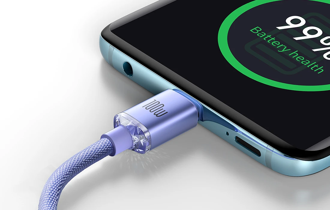 Baseus Crystal Shine USB-C – USB-C laidas 100W 2m – Violetinis aprašymas - Prekės nuotrauka Baseus Crystal Shine USB-C – USB-C laidas 100W 2m – Violetinis aprašymas - Prekės nuotrauka