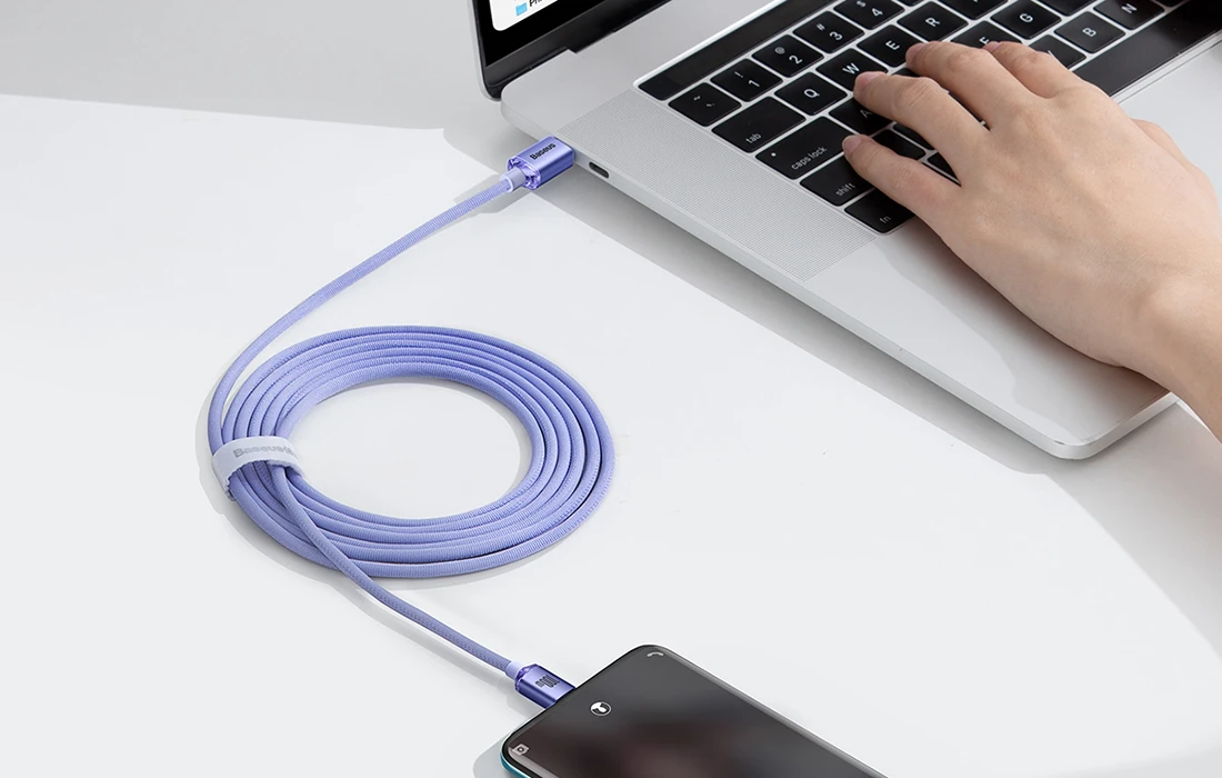 Baseus Crystal Shine USB-C – USB-C laidas 100W 2m – Violetinis aprašymas - Prekės nuotrauka Baseus Crystal Shine USB-C – USB-C laidas 100W 2m – Violetinis aprašymas - Prekės nuotrauka