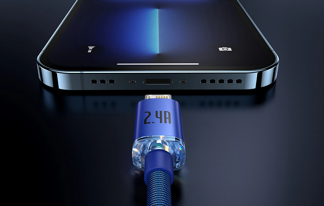 Baseus Crystal Shine USB - Lightning kabelis 2.4A 2m - Mėlynas aprašymas - Prekės nuotrauka