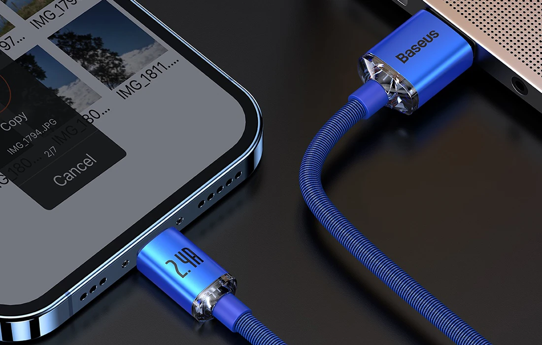 Baseus Crystal Shine USB - Lightning kabelis 2.4A 2m - Mėlynas aprašymas - Prekės nuotrauka
