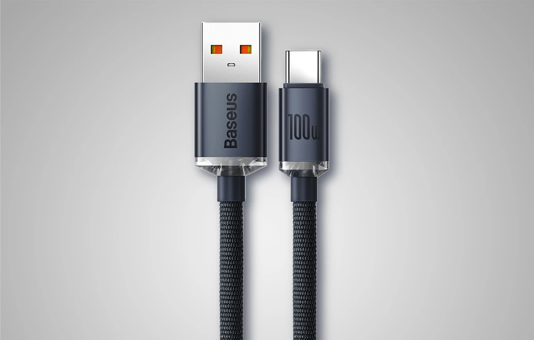 Baseus Crystal USB-USB-C laidas, 100W, 2m - juodas aprašymas - Prekės nuotrauka