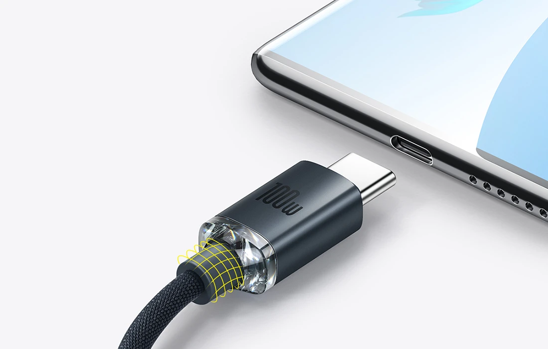 Baseus Crystal USB-USB-C laidas, 100W, 2m - juodas aprašymas - Prekės nuotrauka