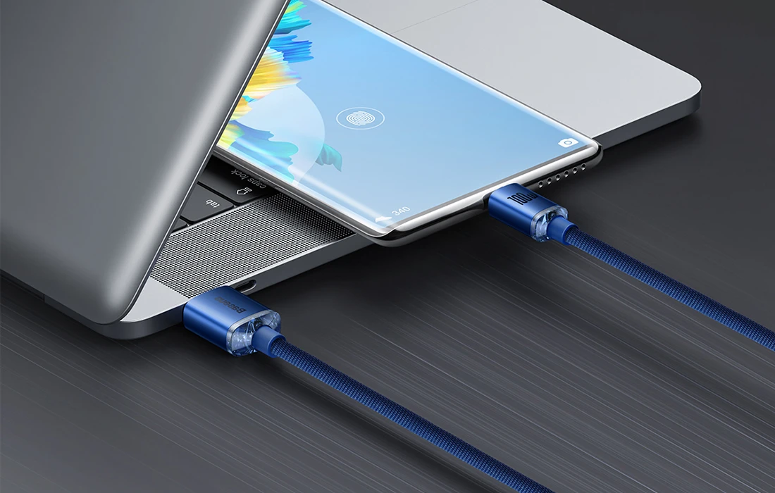 Baseus Crystal Shine kabelis USB - USB-C 100W 2m mėlynas aprašymas - Prekės nuotrauka