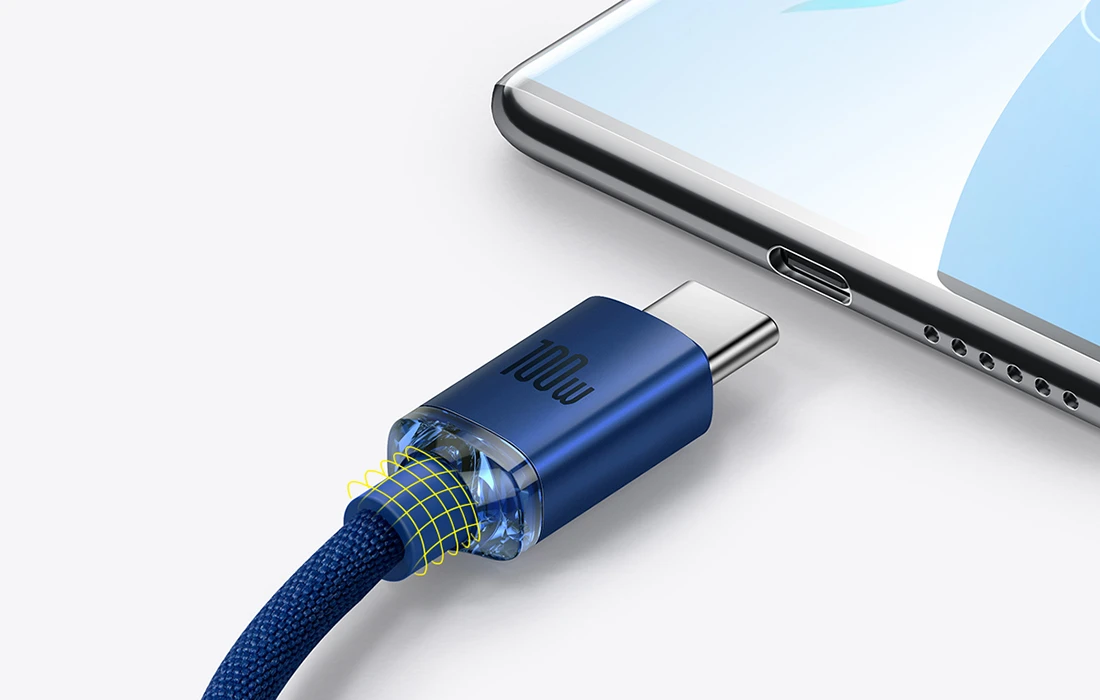 Baseus Crystal Shine kabelis USB - USB-C 100W 2m mėlynas aprašymas - Prekės nuotrauka