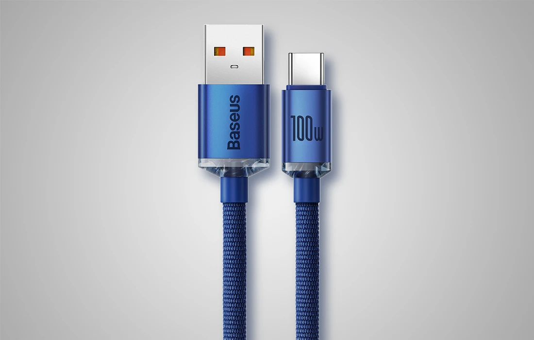 Baseus Crystal Shine kabelis USB - USB-C 100W 2m mėlynas aprašymas - Prekės nuotrauka