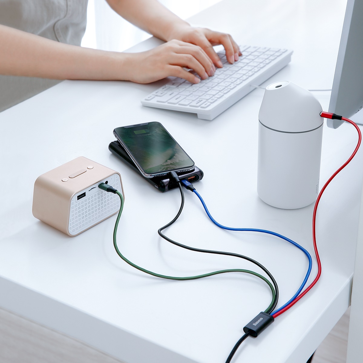 Baseus Fast USB kabelis 4in1 2xUSB-C / Lightning / Micro 3.5A 1.2m - Juodas aprašymas - Prekės nuotrauka