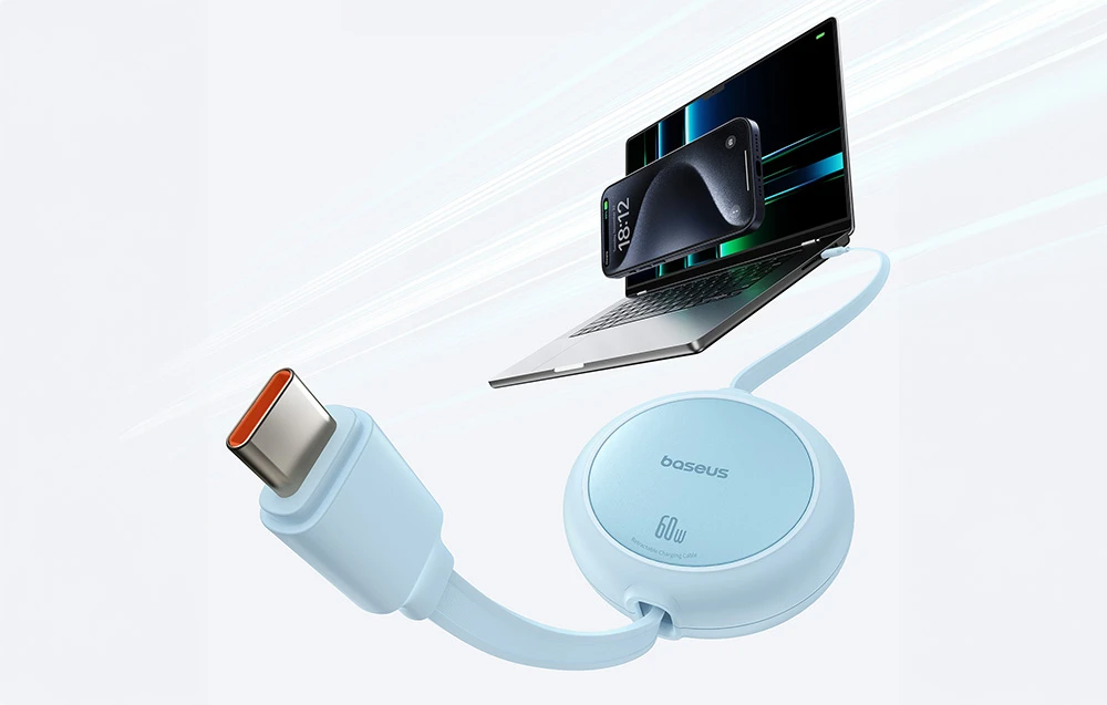 Baseus Free2Pull Mini USB-C į USB-C 60 W USB kabelis, 1m (mėlynas) aprašymas - Prekės nuotrauka