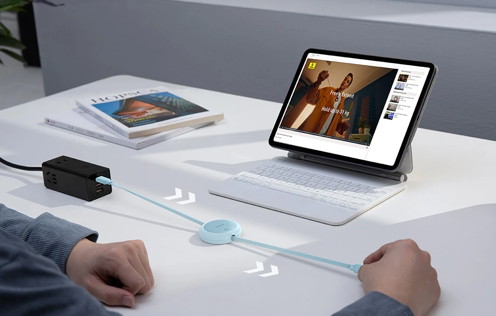 Baseus Free2Pull Mini USB-C į USB-C 60 W USB kabelis, 1m (mėlynas) aprašymas - Prekės nuotrauka