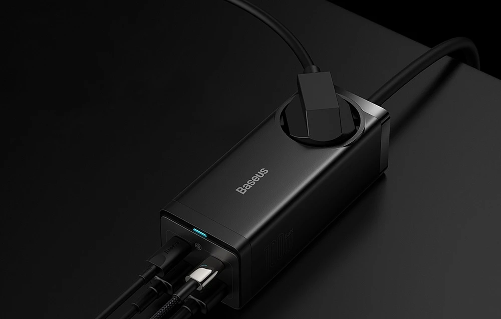 Baseus GaN3 Pro sieninis įkroviklis / maitinimo juosta 2xUSB + 2xUSB-C + AC 100W juodas aprašymas - Prekės nuotrauka Baseus GaN3 Pro sieninis įkroviklis / maitinimo juosta 2xUSB + 2xUSB-C + AC 100W juodas aprašymas - Prekės nuotrauka