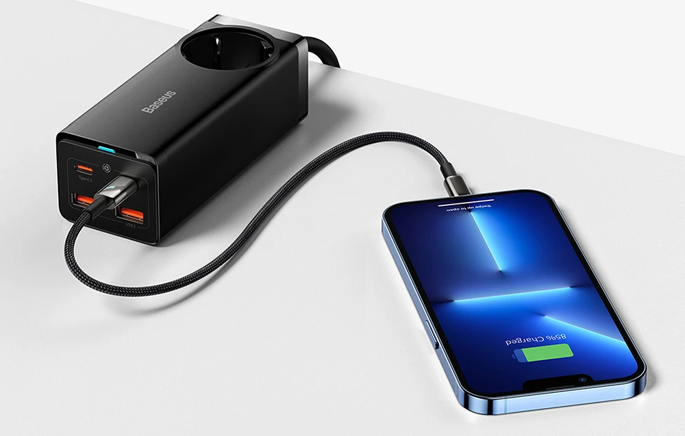 Baseus GaN3 Pro sieninis įkroviklis / maitinimo juosta 2xUSB + 2xUSB-C + AC 100W juodas aprašymas - Prekės nuotrauka Baseus GaN3 Pro sieninis įkroviklis / maitinimo juosta 2xUSB + 2xUSB-C + AC 100W juodas aprašymas - Prekės nuotrauka