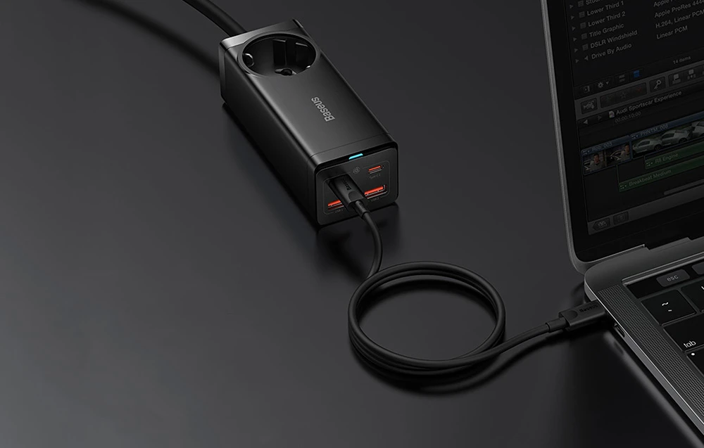 Baseus GaN3 Pro sieninis įkroviklis / maitinimo juosta 2xUSB + 2xUSB-C + AC 100W juodas aprašymas - Prekės nuotrauka Baseus GaN3 Pro sieninis įkroviklis / maitinimo juosta 2xUSB + 2xUSB-C + AC 100W juodas aprašymas - Prekės nuotrauka