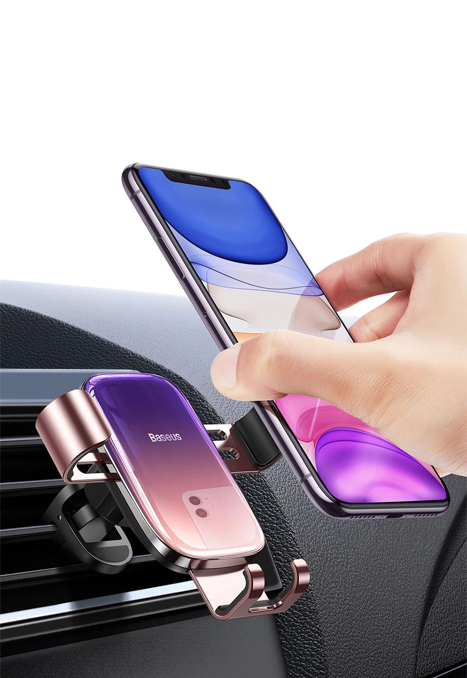 Baseus Glaze Gravity automobilinis telefono laikiklis į groteles - Juodas aprašymas - Prekės nuotrauka Baseus Glaze Gravity automobilinis telefono laikiklis į groteles - Juodas aprašymas - Prekės nuotrauka