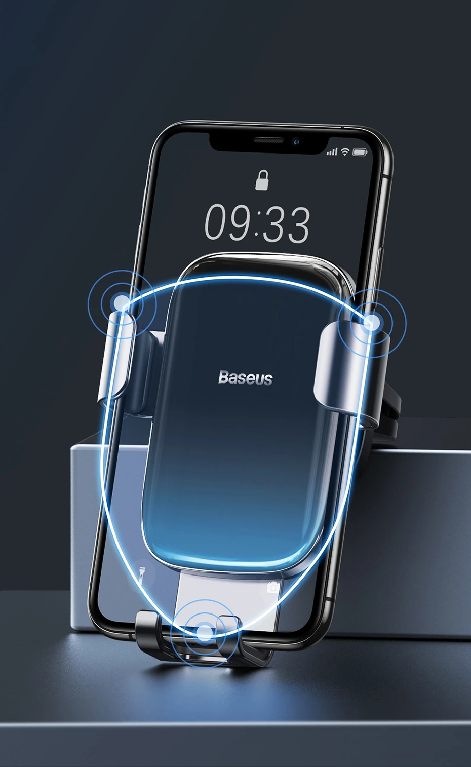 Baseus Glaze Gravity automobilinis telefono laikiklis į groteles - Juodas aprašymas - Prekės nuotrauka Baseus Glaze Gravity automobilinis telefono laikiklis į groteles - Juodas aprašymas - Prekės nuotrauka