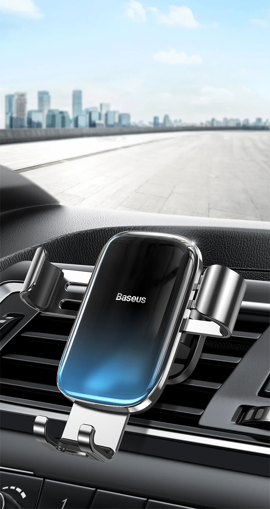 Baseus Glaze Gravity automobilinis telefono laikiklis į groteles - Juodas aprašymas - Prekės nuotrauka Baseus Glaze Gravity automobilinis telefono laikiklis į groteles - Juodas aprašymas - Prekės nuotrauka