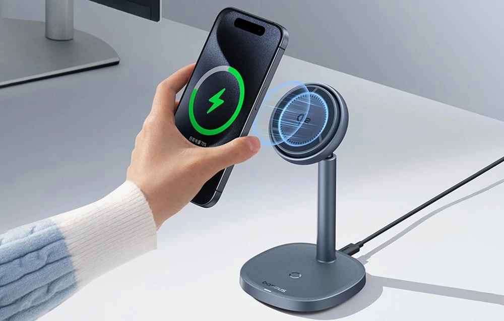 Baseus Inductive Charger Stand Orbit 2 Pro Qi2 20W pilkos spalvos aprašymas - Prekės nuotrauka