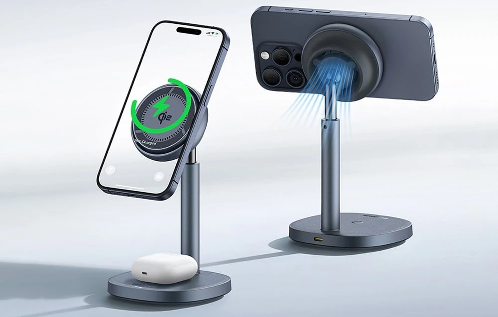 Baseus Inductive Charger Stand Orbit 2 Pro Qi2 20W pilkos spalvos aprašymas - Prekės nuotrauka