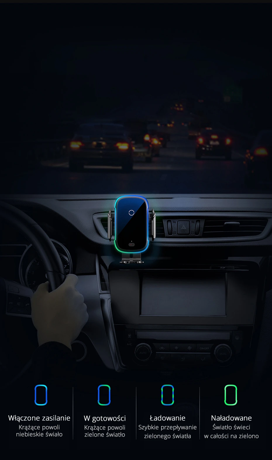 Baseus Light Electric Automobilinis laikiklis su Qi belaidžiu įkrovimu - Juodas aprašymas - Prekės nuotrauka Baseus Light Electric Automobilinis laikiklis su Qi belaidžiu įkrovimu - Juodas aprašymas - Prekės nuotrauka