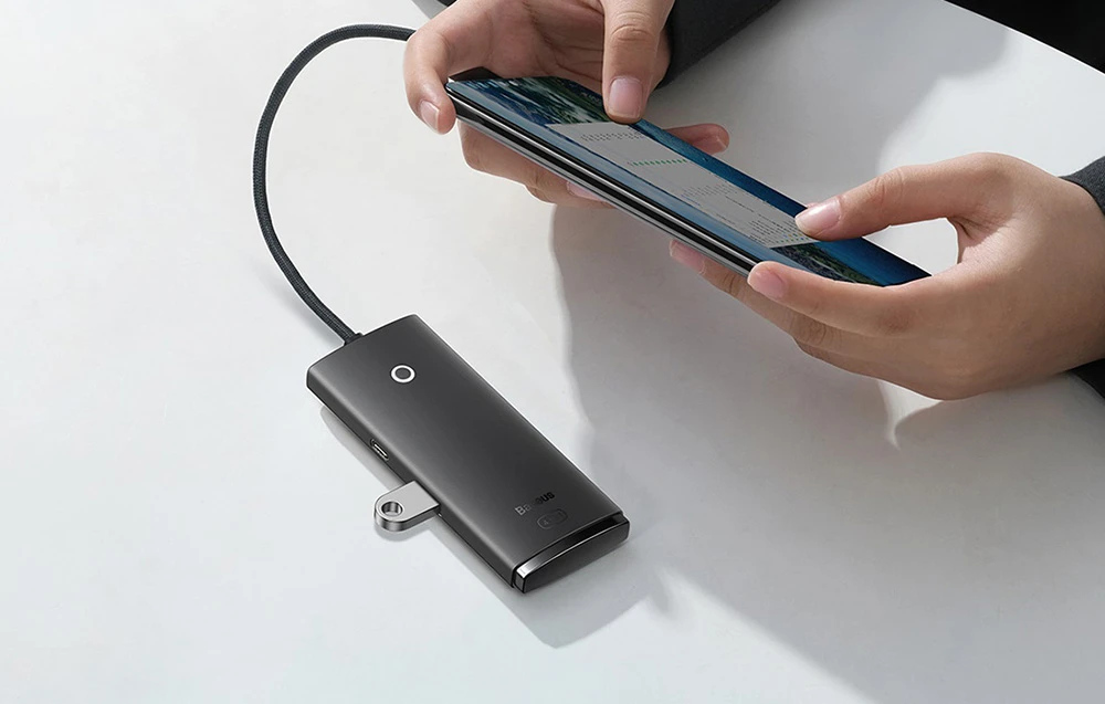 Baseus Šakotuvas USB-C 4 prievadų (USB 3.0) 25cm, juodas aprašymas - Prekės nuotrauka Baseus Šakotuvas USB-C 4 prievadų (USB 3.0) 25cm, juodas aprašymas - Prekės nuotrauka