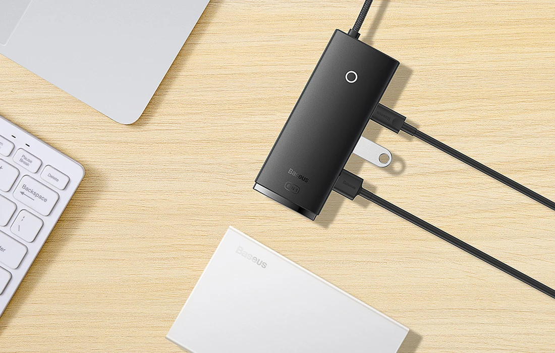 „Baseus Lite“ serijos šakotuvas 6w1 USB-C iki 2x USB 3.0 + USB-C + HDMI + SD/TF (juodas) aprašymas - Prekės nuotrauka „Baseus Lite“ serijos šakotuvas 6w1 USB-C iki 2x USB 3.0 + USB-C + HDMI + SD/TF (juodas) aprašymas - Prekės nuotrauka