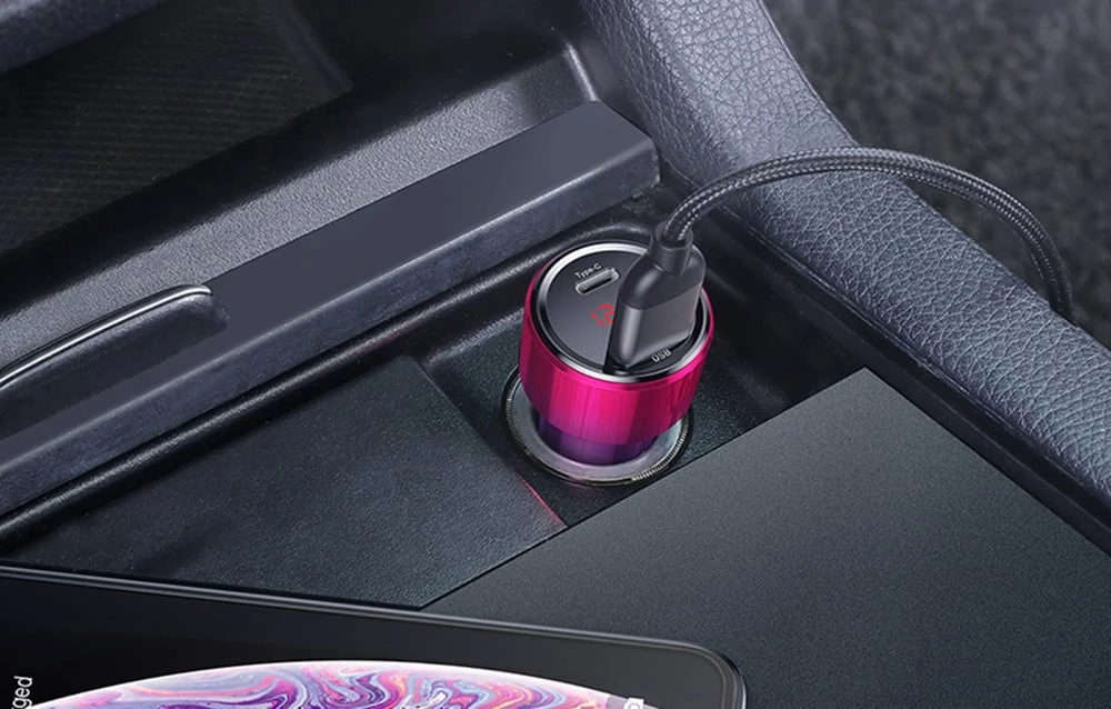 Dėklas Baseus Magic automobilinis įkroviklis USB + USB-C QC 4.0 PD 45W - Raudonas / Mėlynas aprašymas - Prekės nuotrauka Dėklas Baseus Magic automobilinis įkroviklis USB + USB-C QC 4.0 PD 45W - Raudonas / Mėlynas aprašymas - Prekės nuotrauka
