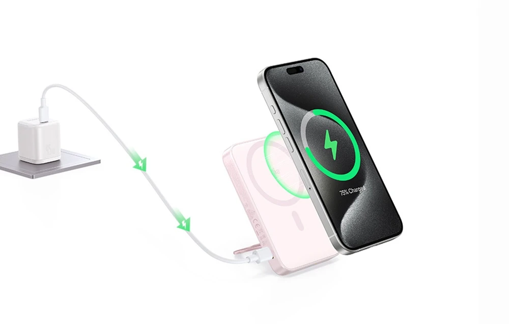 Baseus PicoGo Qi2 5000mAh 20W rožinė aprašymas - Prekės nuotrauka