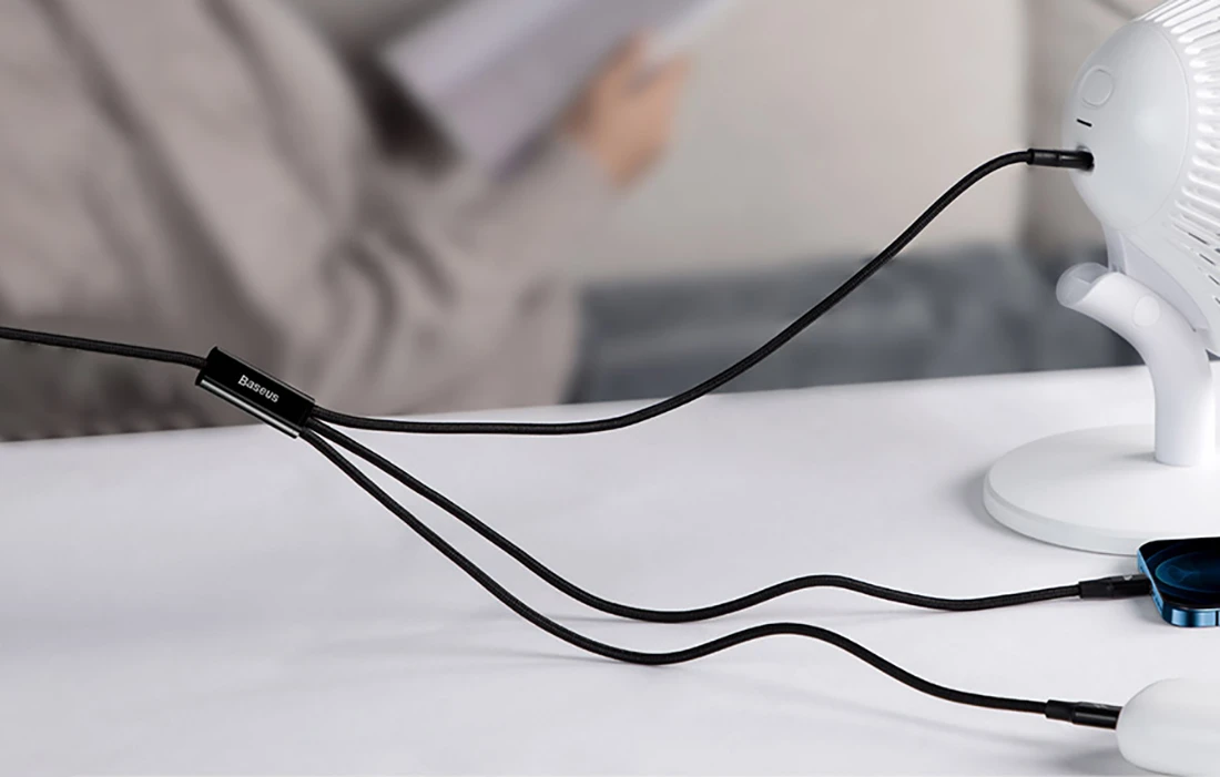 Kabelis USB C - 3 kištukai (USB C (iki 15W), micro USB (iki 10W), lightning (iki 20W)) 1.5m juodas Rapid BASEUS aprašymas - Prekės nuotrauka