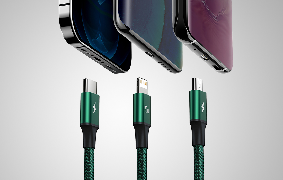 Baseus Rapid serijos Micro USB + Lightning + USB-C kabelis skirtas M+L+T 20W 1.5m – Žalias aprašymas - Prekės nuotrauka Baseus Rapid serijos Micro USB + Lightning + USB-C kabelis skirtas M+L+T 20W 1.5m – Žalias aprašymas - Prekės nuotrauka