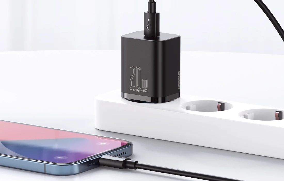 Baseus Sieninis įkroviklis Super Si 20W USB-C QC3.0 PD, juodas aprašymas - Prekės nuotrauka Baseus Sieninis įkroviklis Super Si 20W USB-C QC3.0 PD, juodas aprašymas - Prekės nuotrauka