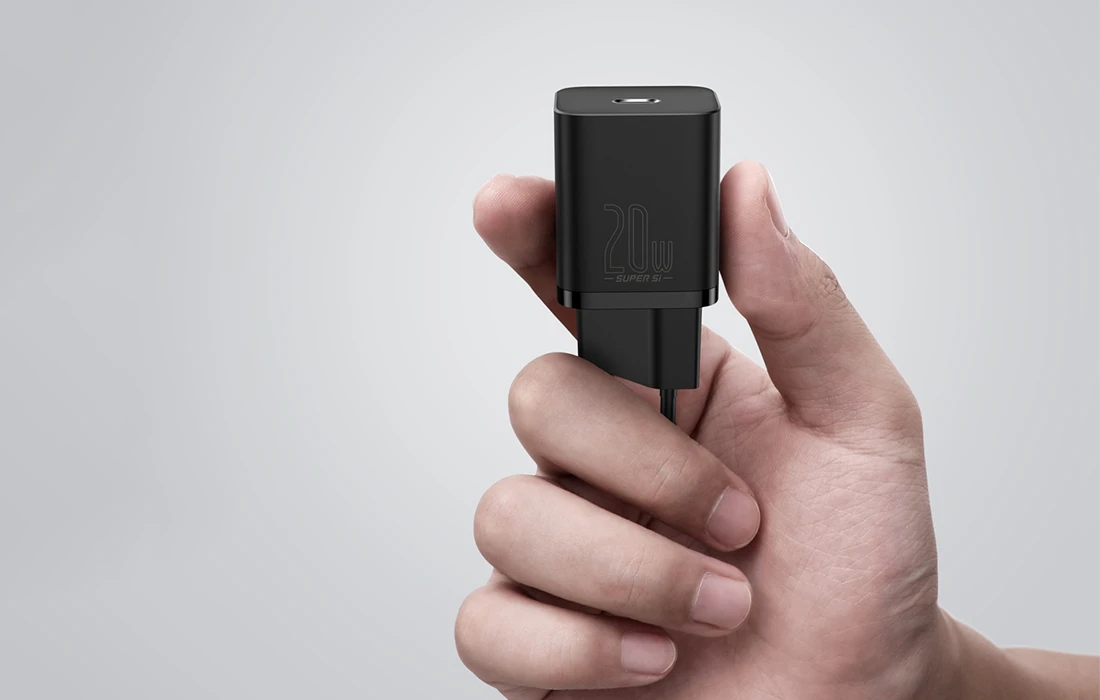 Baseus Sieninis įkroviklis Super Si 20W USB-C QC3.0 PD, juodas aprašymas - Prekės nuotrauka Baseus Sieninis įkroviklis Super Si 20W USB-C QC3.0 PD, juodas aprašymas - Prekės nuotrauka