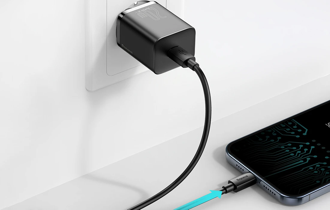 Baseus Sieninis įkroviklis Super Si 20W USB-C QC3.0 PD, juodas aprašymas - Prekės nuotrauka Baseus Sieninis įkroviklis Super Si 20W USB-C QC3.0 PD, juodas aprašymas - Prekės nuotrauka