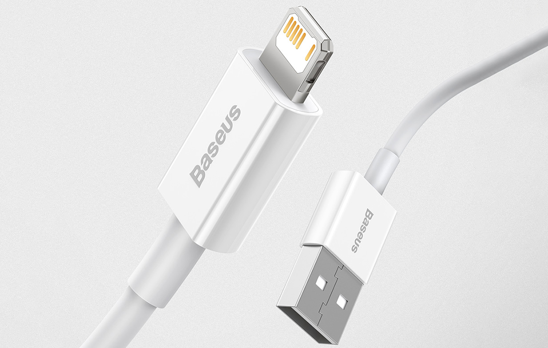 USB kabelis Baseus Superior iš USB į Lightning 2.4A 0.25m baltas CALYS-02 aprašymas - Prekės nuotrauka